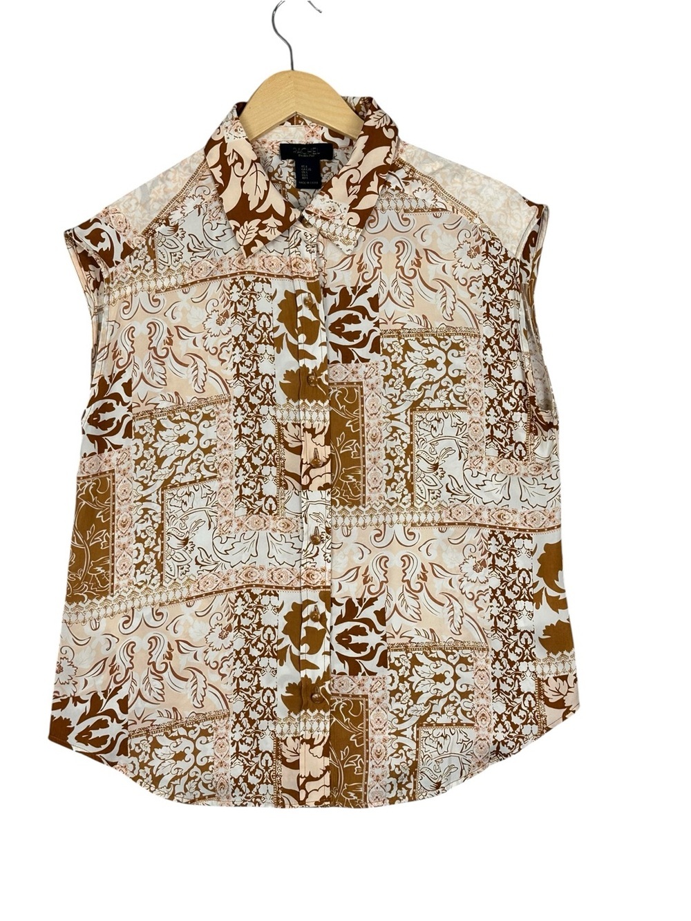 RACHEL Rachel Roy Brown and White Button Down Shirt size L